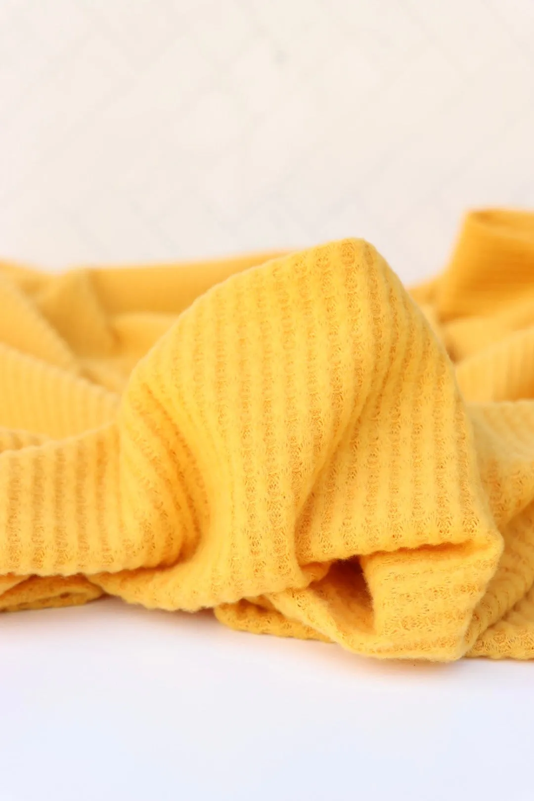 1YD 32IN REMNANT; Mustard Brushed Waffle Sweater Knit