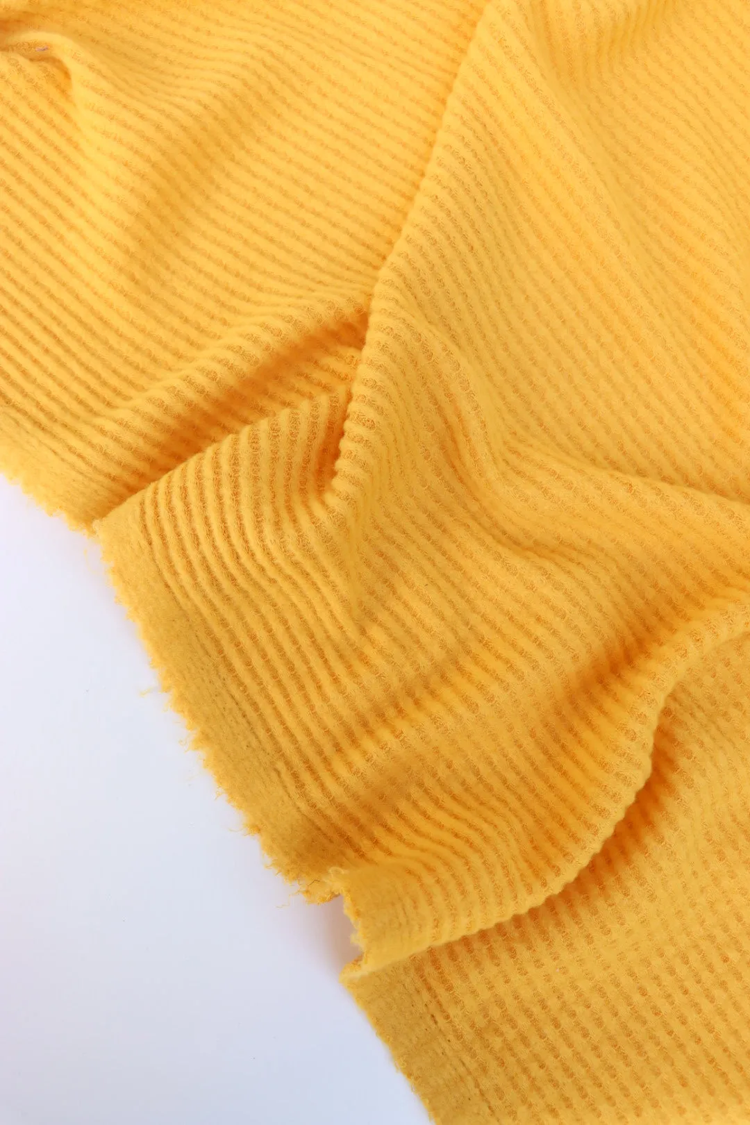 1YD 32IN REMNANT; Mustard Brushed Waffle Sweater Knit