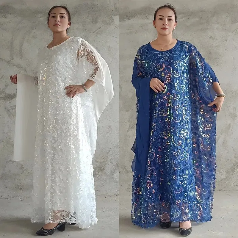3PC African Dresses for Women – Sequin Flower Abaya, Kaftan Caftan, Dashiki Robe, and Traditional Dress Set