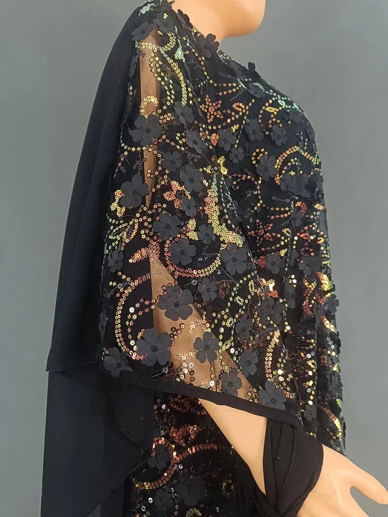 3PC African Dresses for Women – Sequin Flower Abaya, Kaftan Caftan, Dashiki Robe, and Traditional Dress Set