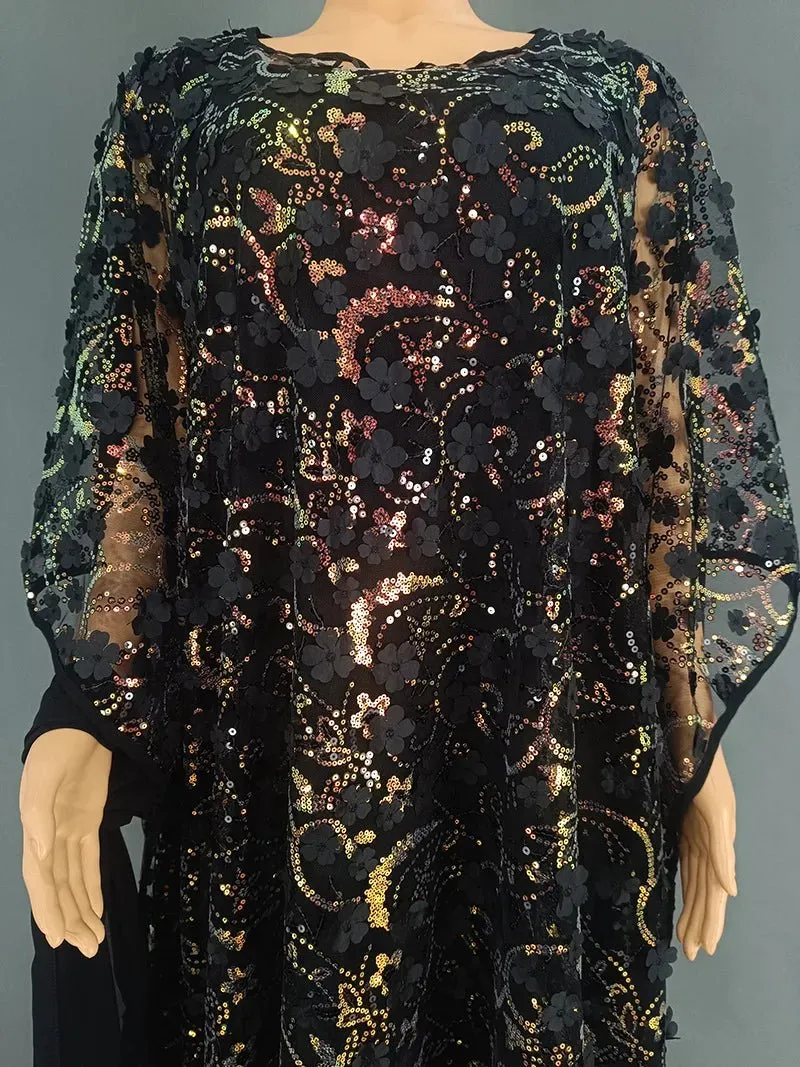 3PC African Dresses for Women – Sequin Flower Abaya, Kaftan Caftan, Dashiki Robe, and Traditional Dress Set