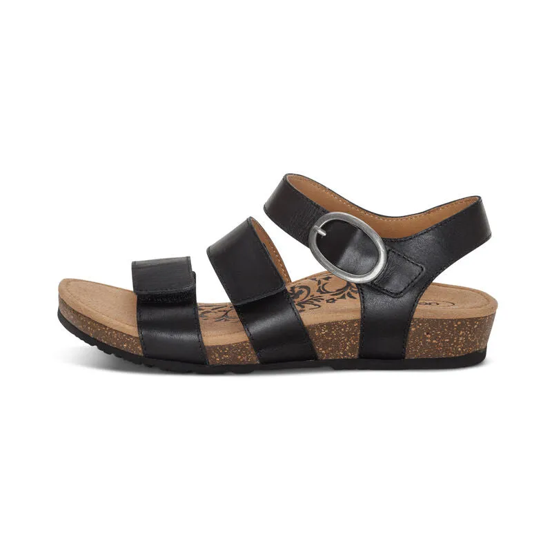 Aetrex Lilly Q Strap Adjustable Black Sandal SC560
