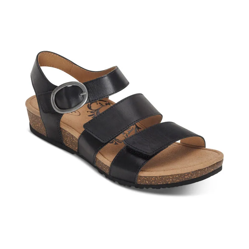 Aetrex Lilly Q Strap Adjustable Black Sandal SC560