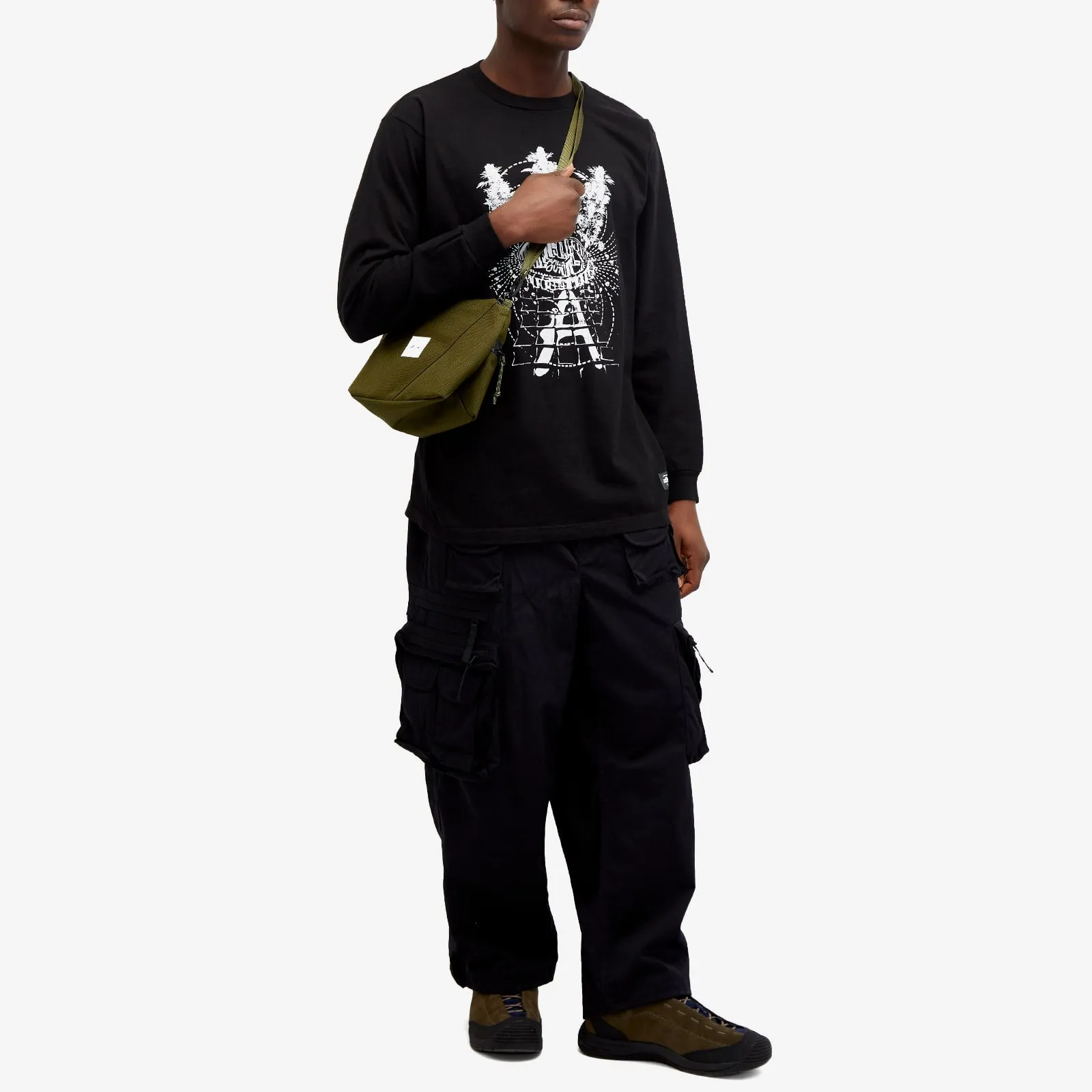 Afield Out Long Sleeve Stone T-shirt, black