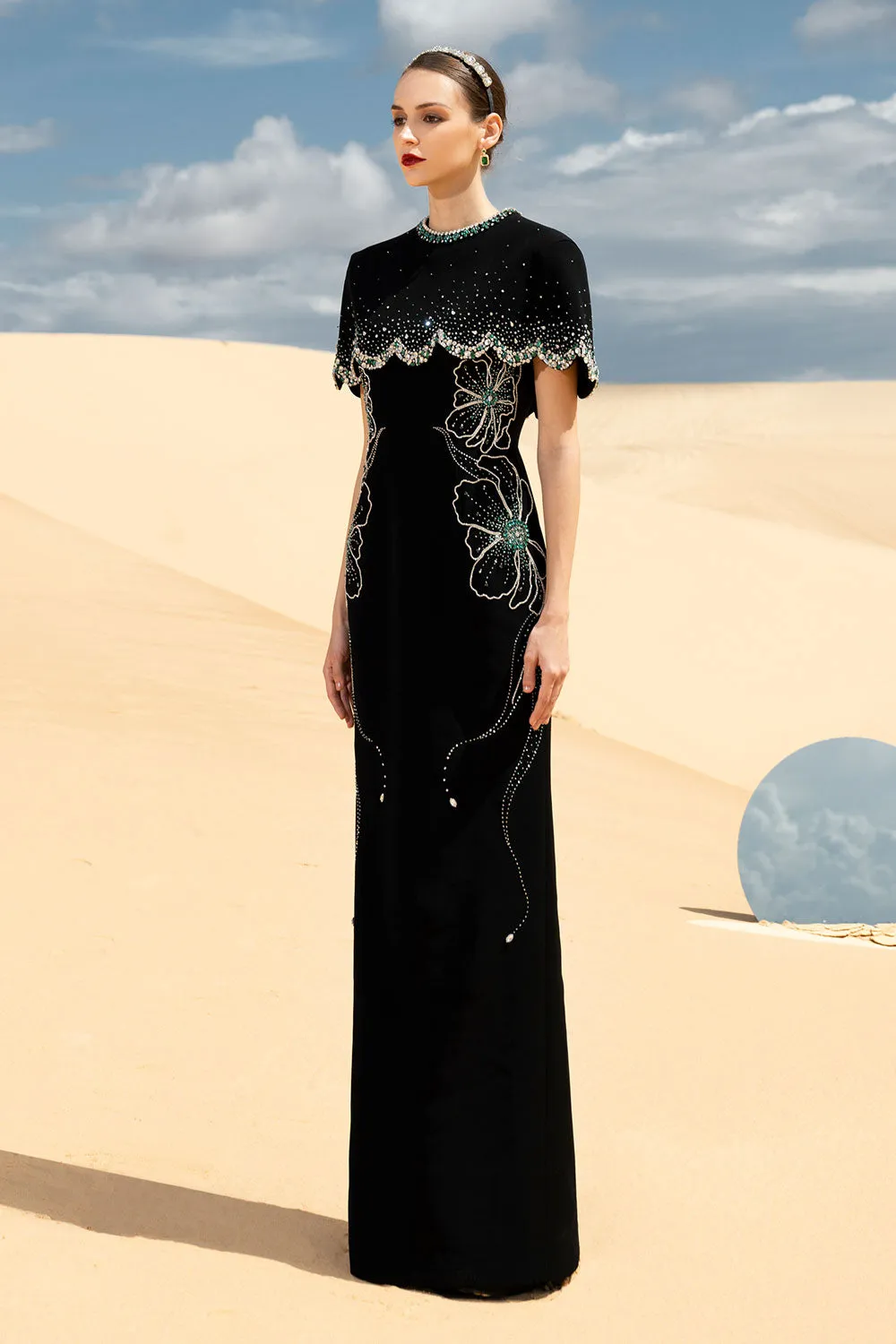 Analisa Cape Sleeveless Velvet Satin Maxi Set