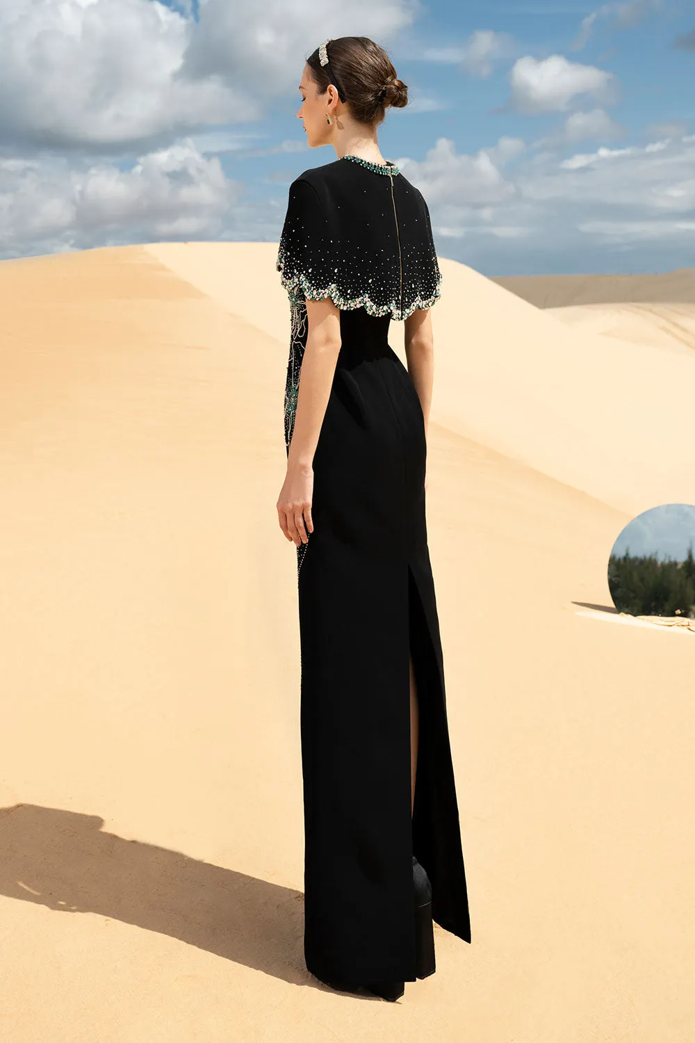 Analisa Cape Sleeveless Velvet Satin Maxi Set