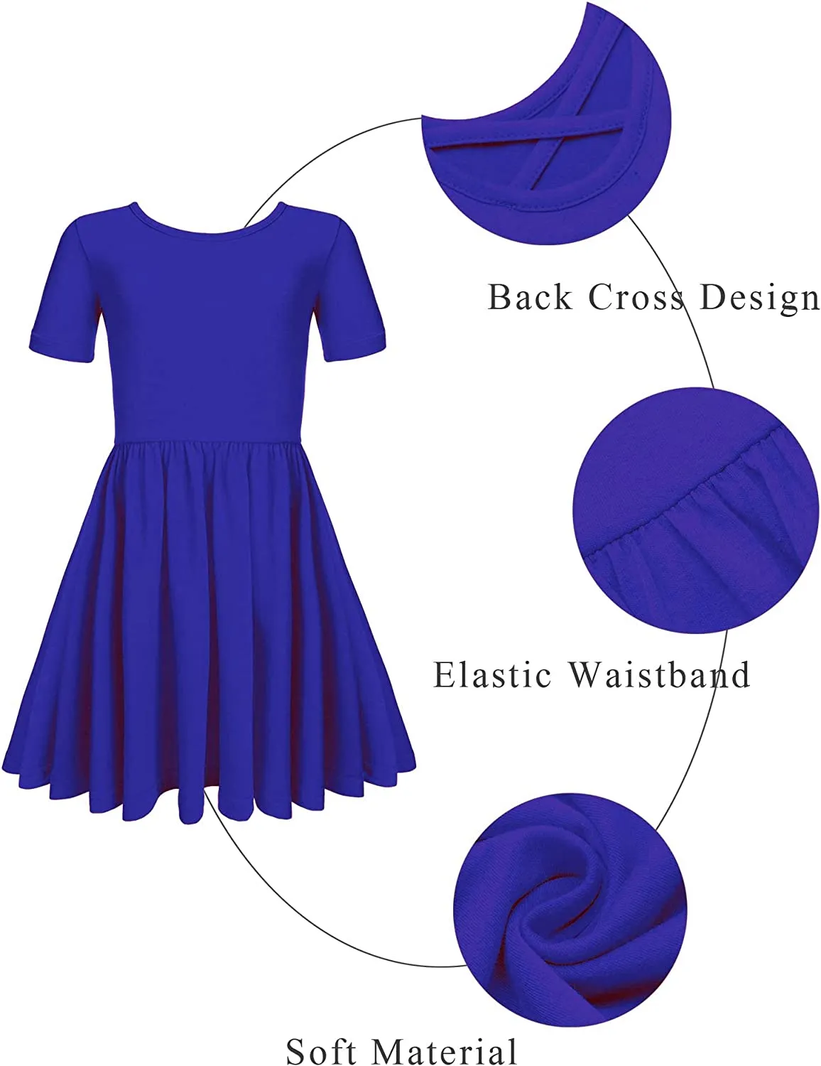 Arshiner Girls Dress Short Sleeve A-line Swing Twirly Skater Dresses