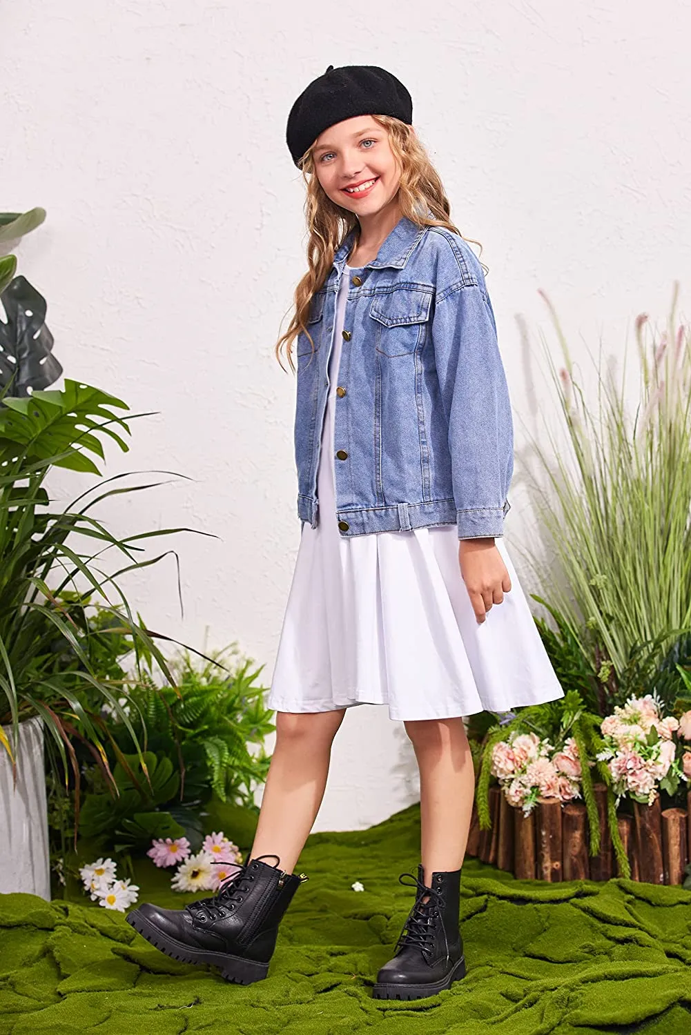 Arshiner Girls Dress Short Sleeve A-line Swing Twirly Skater Dresses