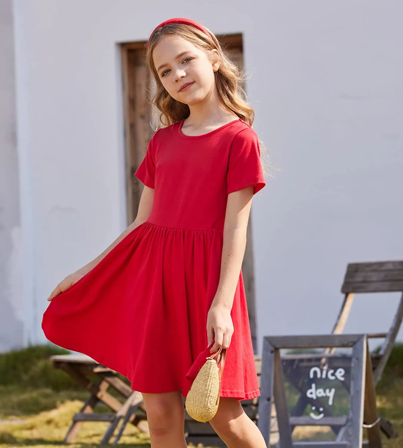 Arshiner Girls Dress Short Sleeve A-line Swing Twirly Skater Dresses