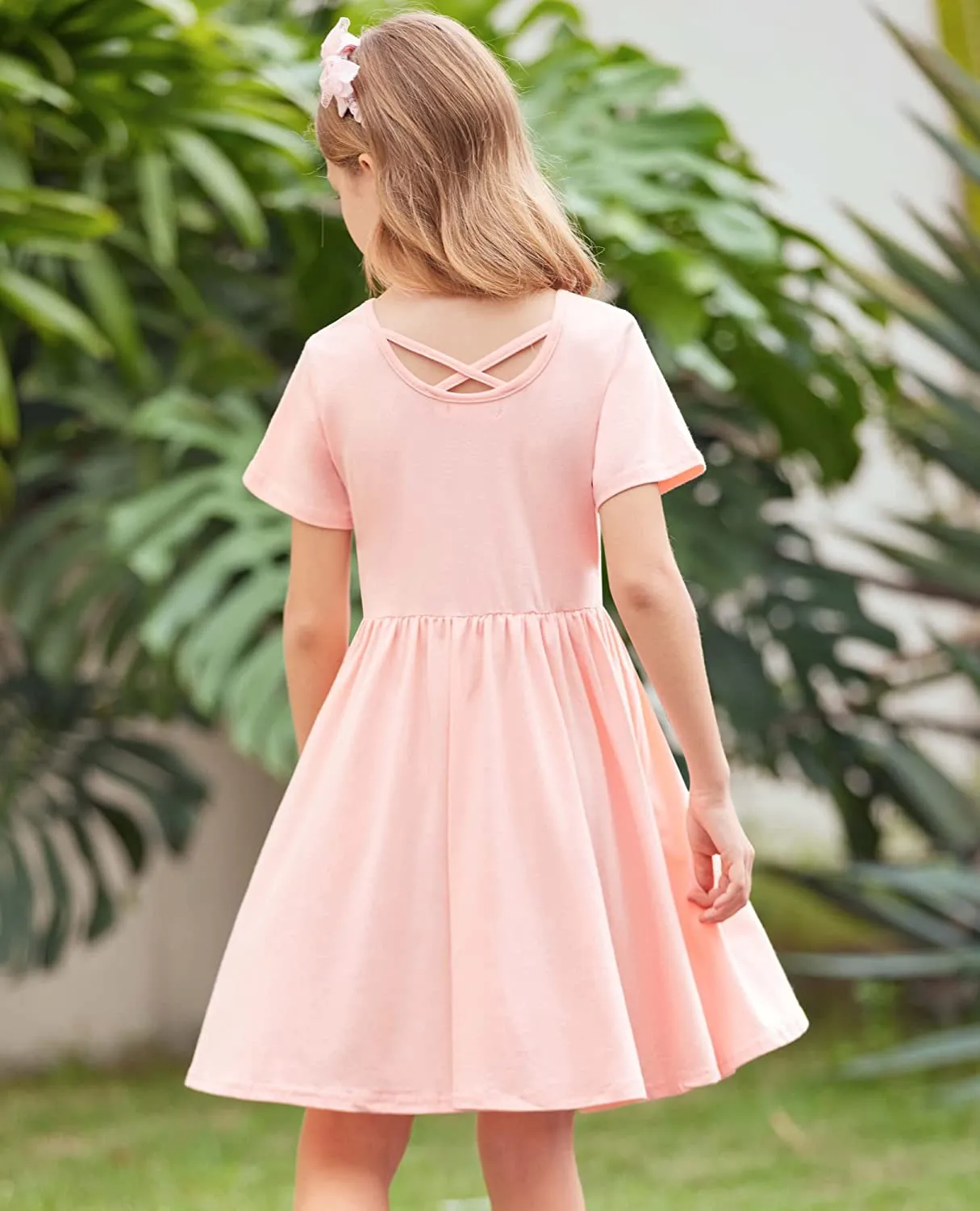 Arshiner Girls Dress Short Sleeve A-line Swing Twirly Skater Dresses