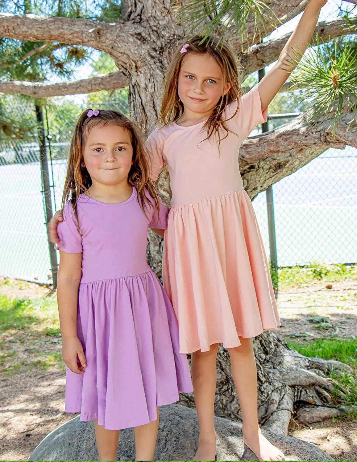 Arshiner Girls Dress Short Sleeve A-line Swing Twirly Skater Dresses