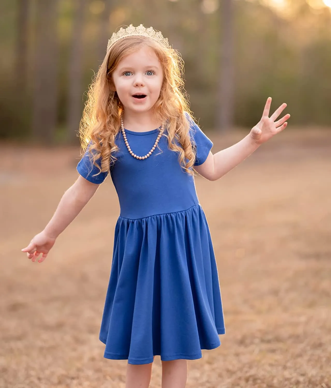 Arshiner Girls Dress Short Sleeve A-line Swing Twirly Skater Dresses