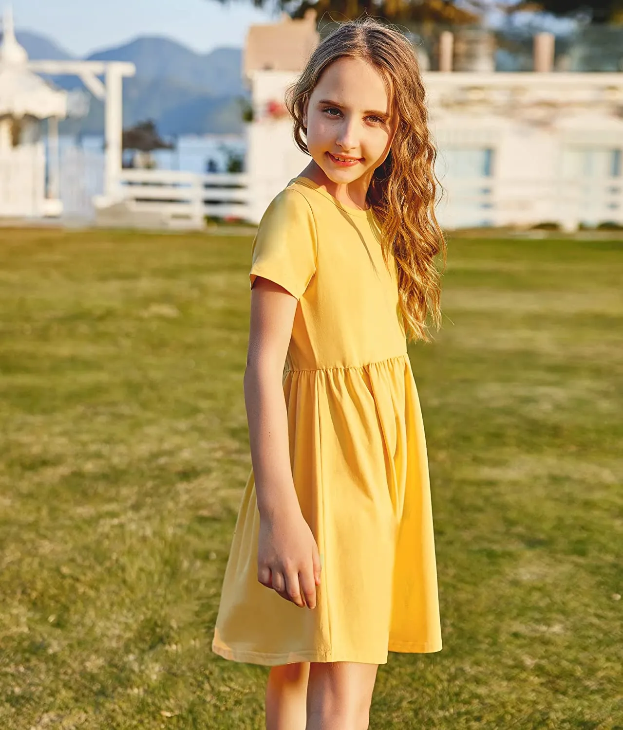 Arshiner Girls Dress Short Sleeve A-line Swing Twirly Skater Dresses