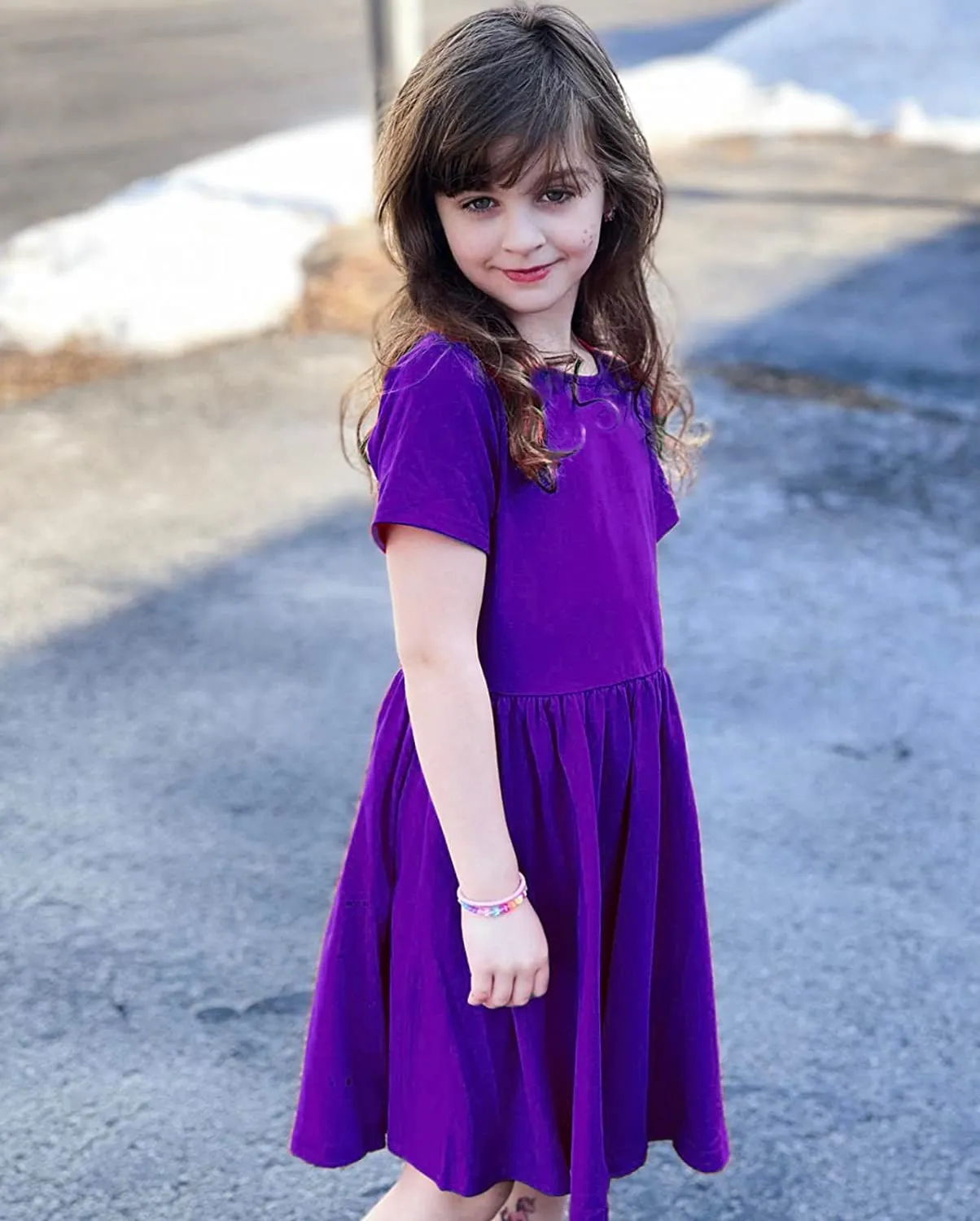 Arshiner Girls Dress Short Sleeve A-line Swing Twirly Skater Dresses