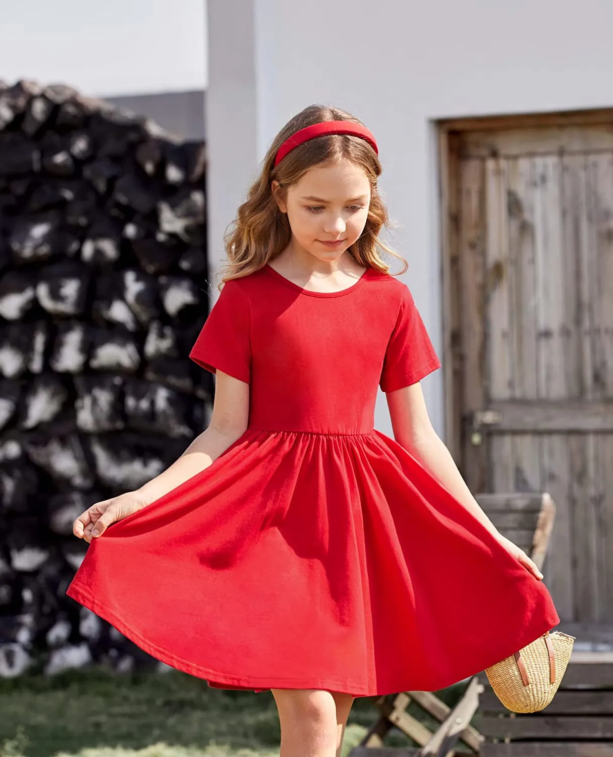 Arshiner Girls Dress Short Sleeve A-line Swing Twirly Skater Dresses