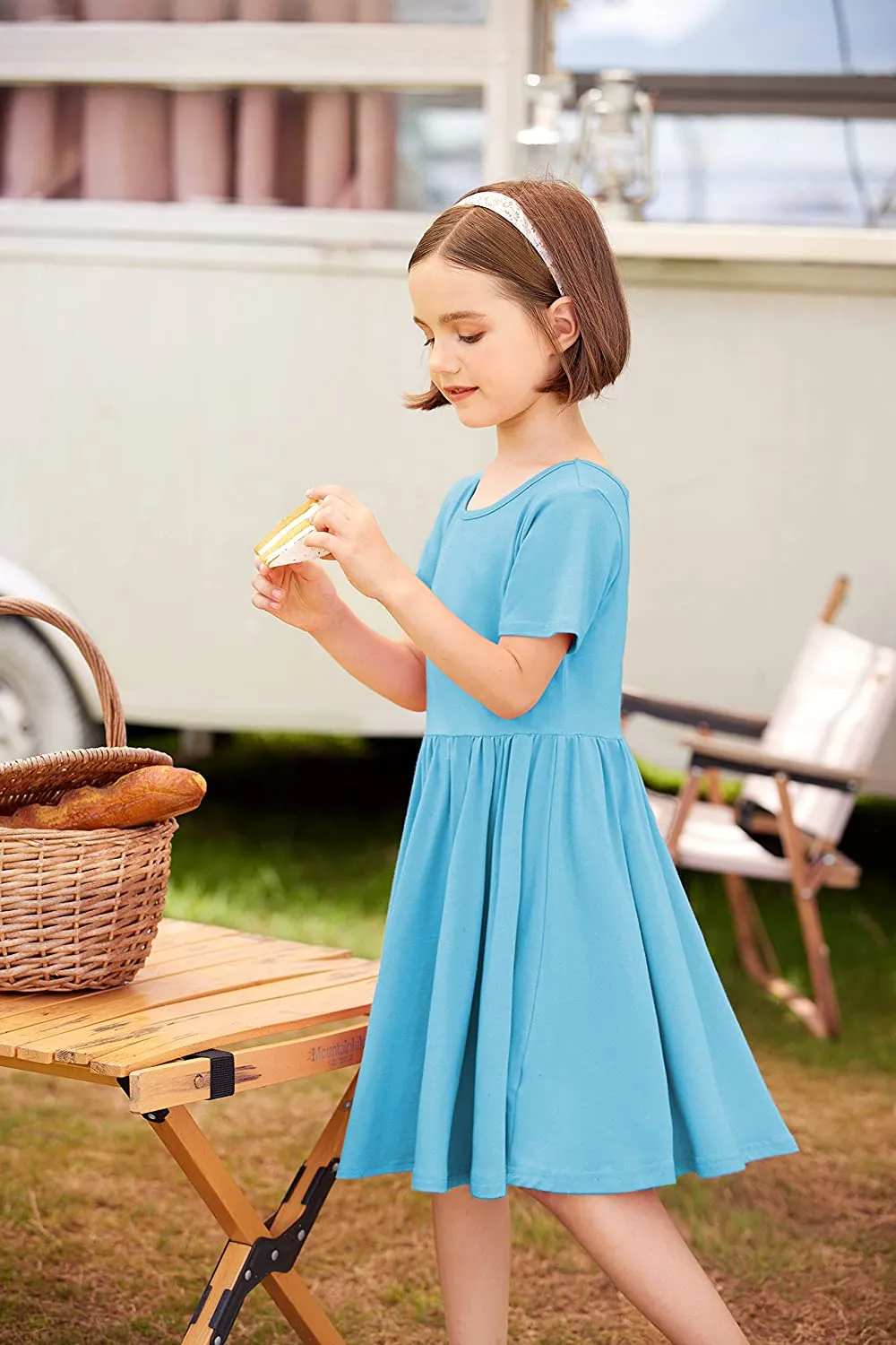 Arshiner Girls Dress Short Sleeve A-line Swing Twirly Skater Dresses