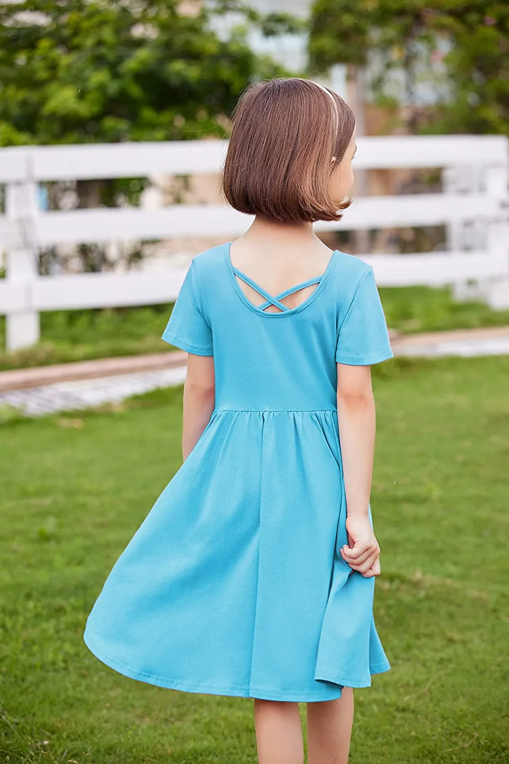 Arshiner Girls Dress Short Sleeve A-line Swing Twirly Skater Dresses