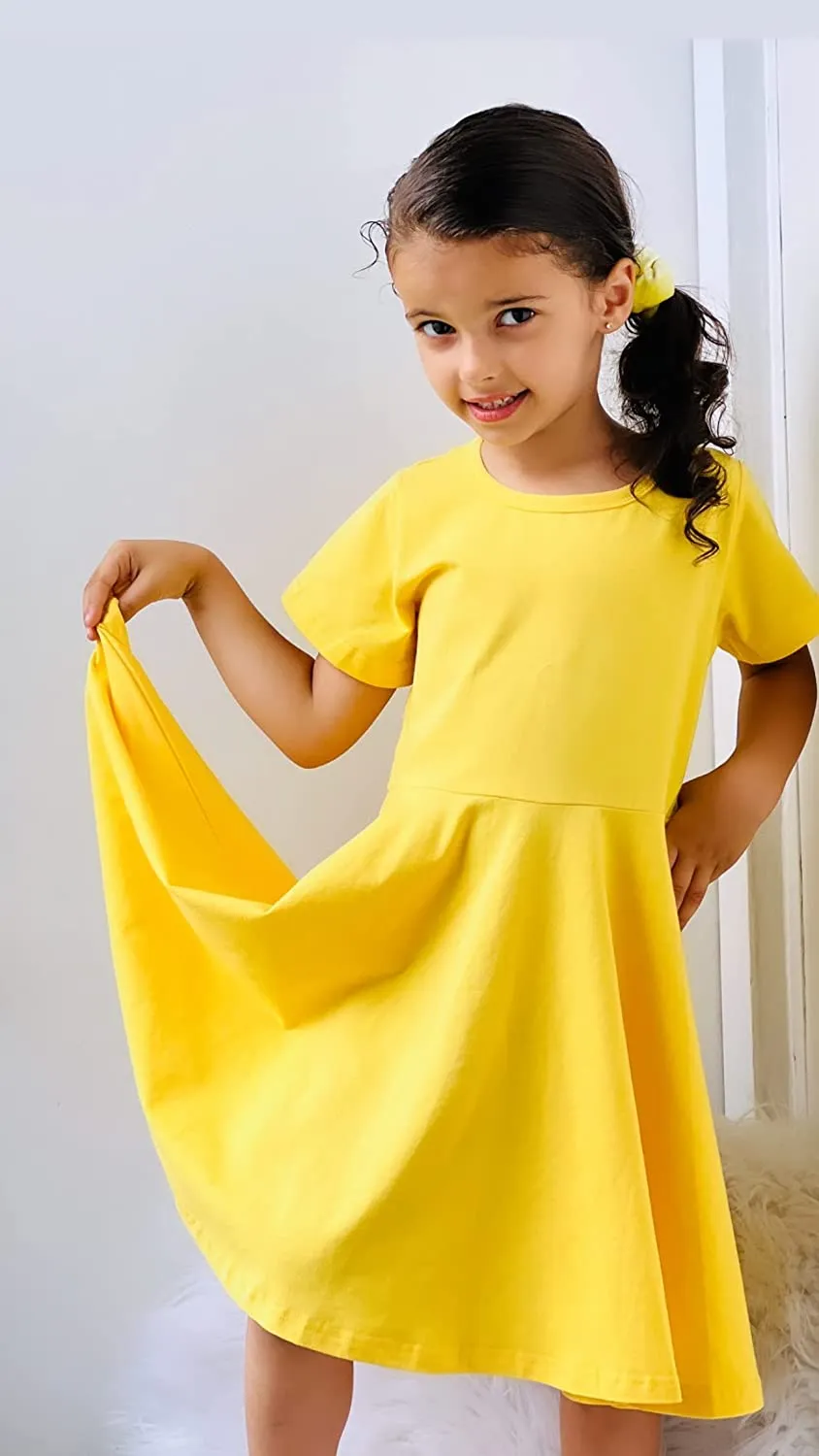 Arshiner Girls Dress Short Sleeve A-line Swing Twirly Skater Dresses