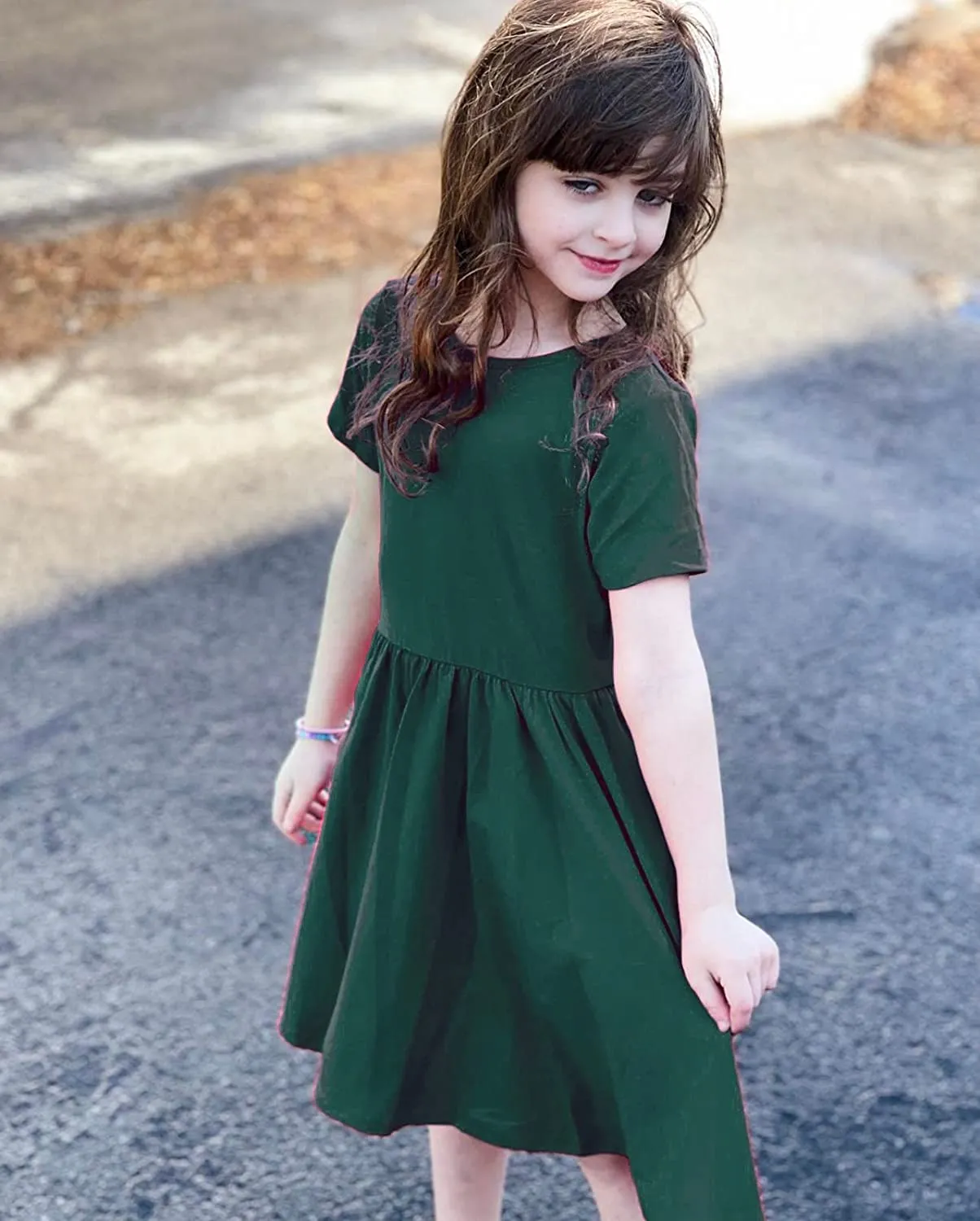 Arshiner Girls Dress Short Sleeve A-line Swing Twirly Skater Dresses