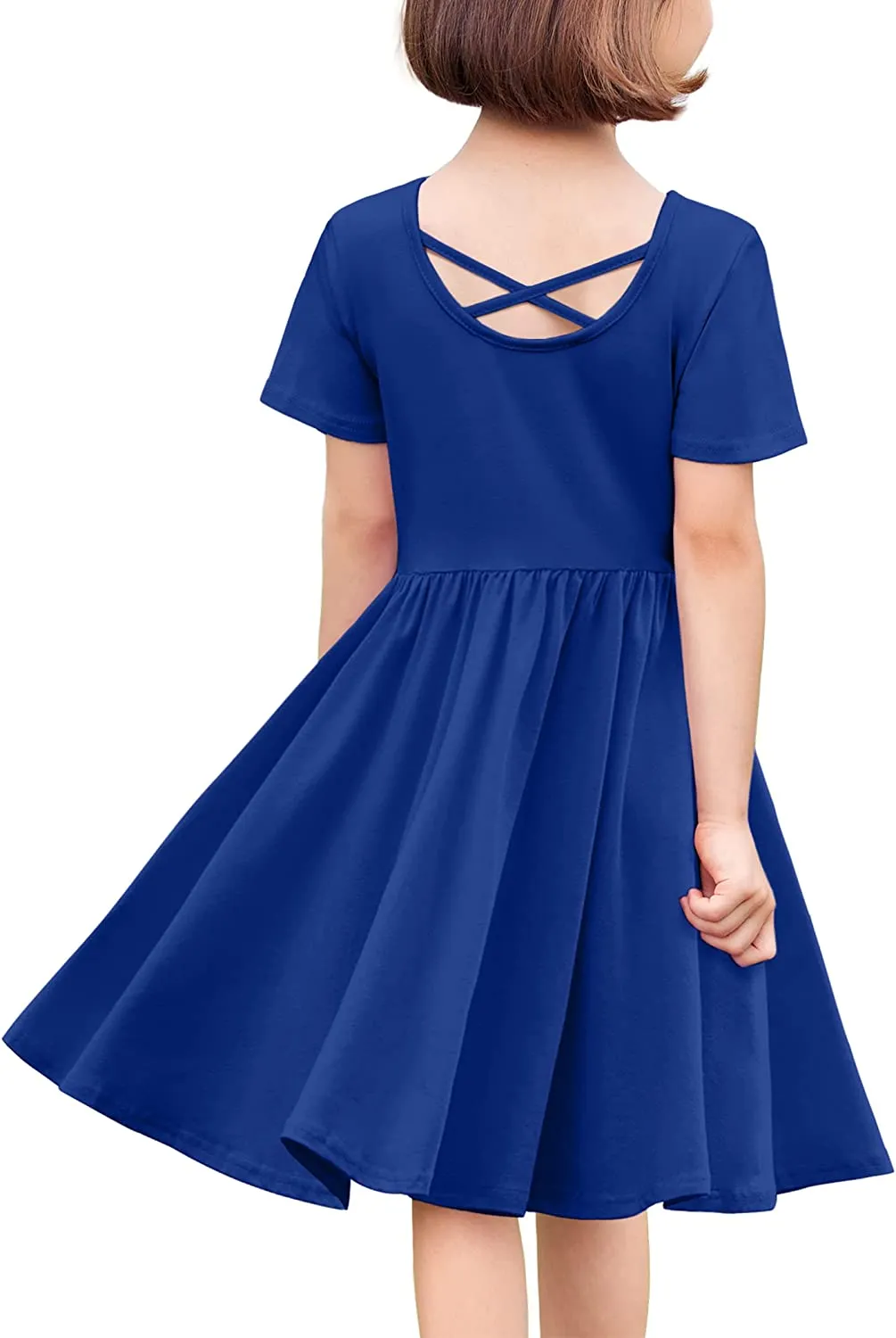 Arshiner Girls Dress Short Sleeve A-line Swing Twirly Skater Dresses