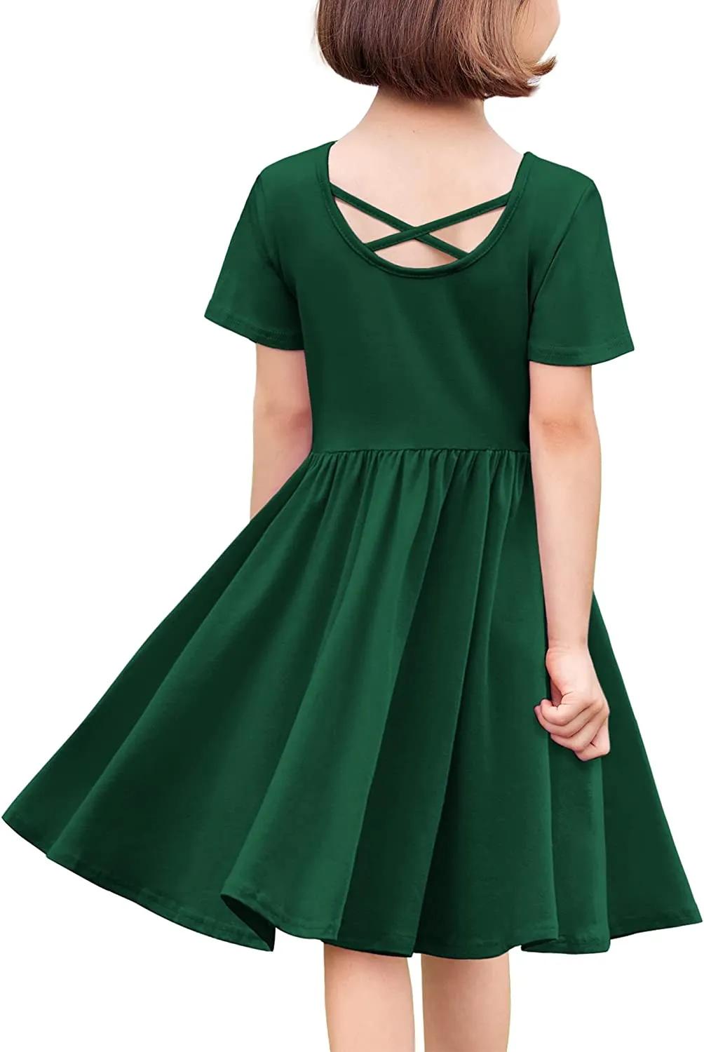 Arshiner Girls Dress Short Sleeve A-line Swing Twirly Skater Dresses