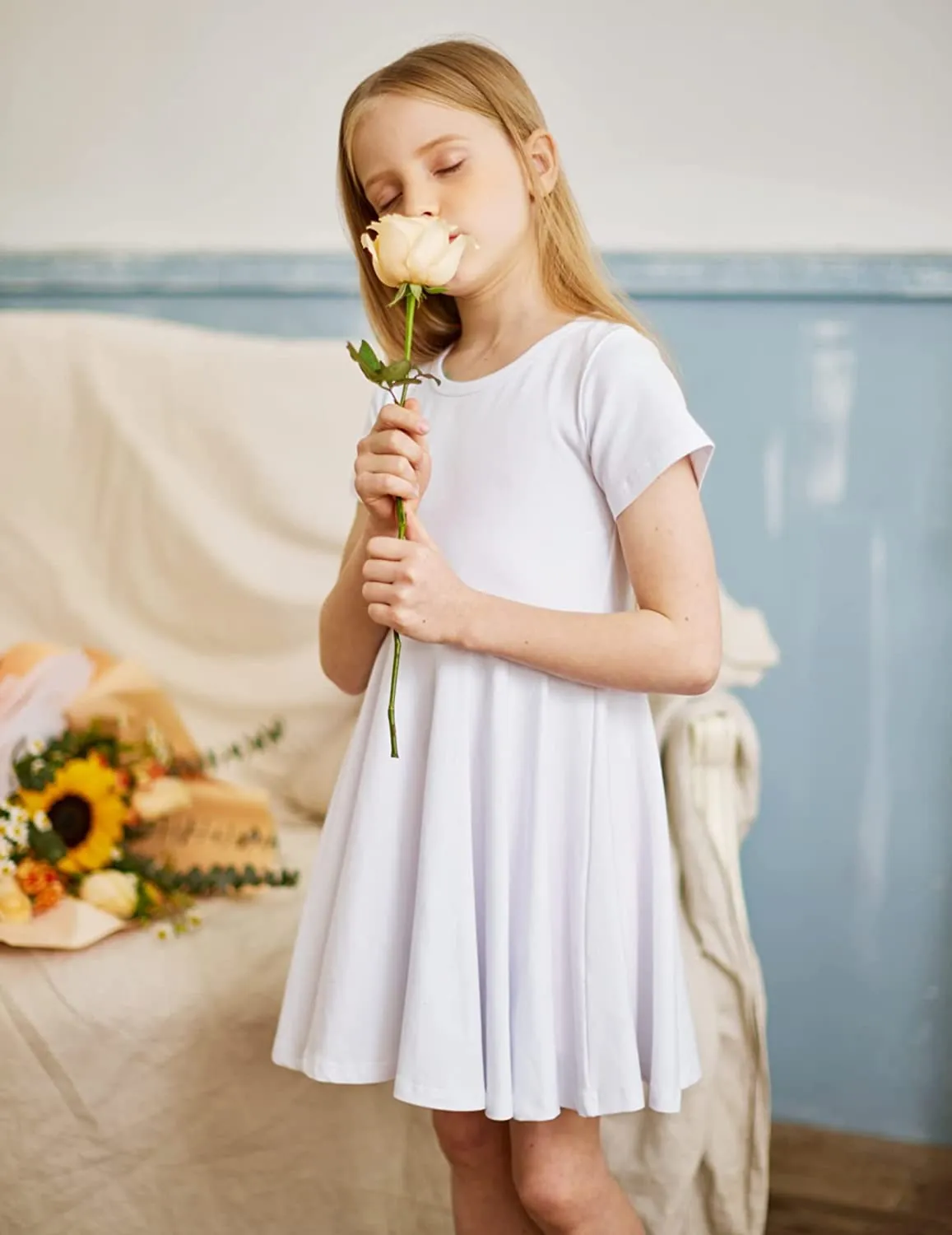 Arshiner Girls Dress Short Sleeve A-line Swing Twirly Skater Dresses