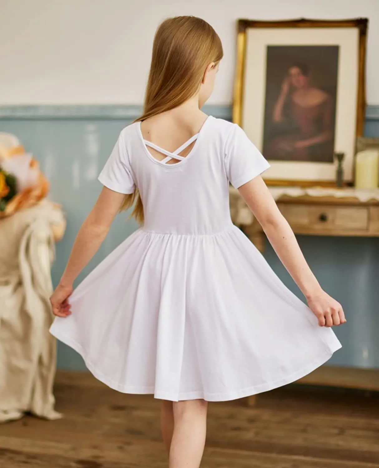 Arshiner Girls Dress Short Sleeve A-line Swing Twirly Skater Dresses