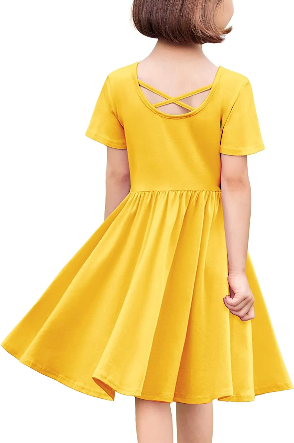 Arshiner Girls Dress Short Sleeve A-line Swing Twirly Skater Dresses