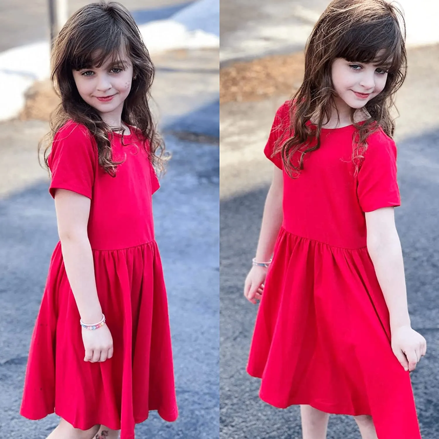 Arshiner Girls Dress Short Sleeve A-line Swing Twirly Skater Dresses