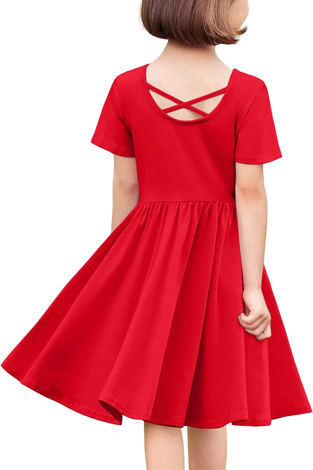 Arshiner Girls Dress Short Sleeve A-line Swing Twirly Skater Dresses