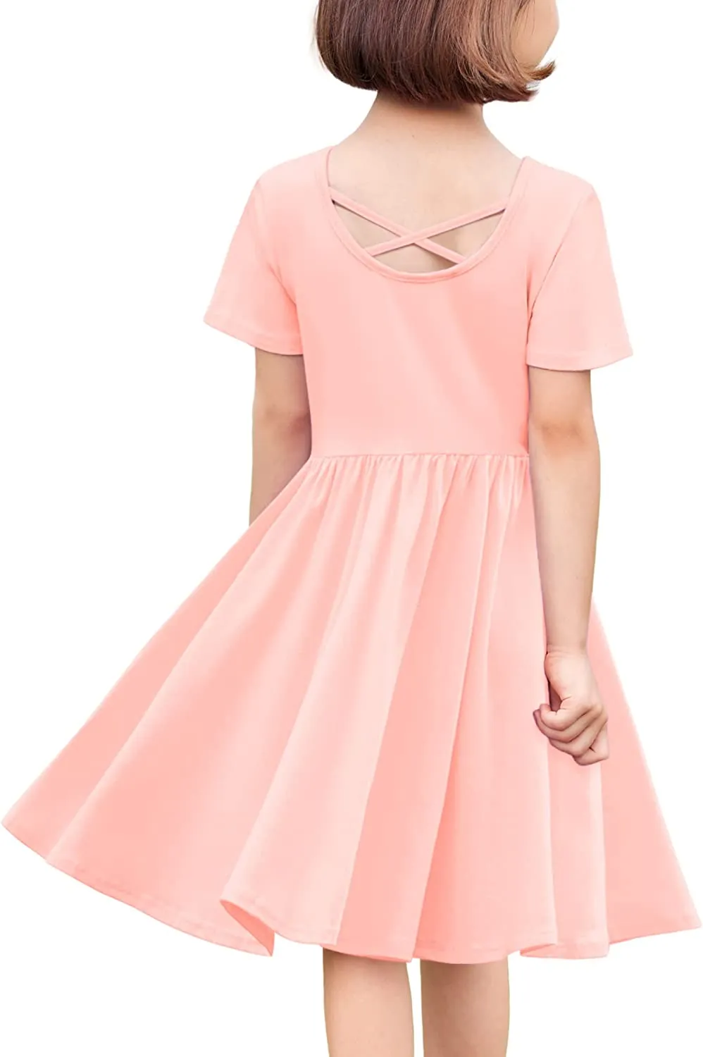 Arshiner Girls Dress Short Sleeve A-line Swing Twirly Skater Dresses
