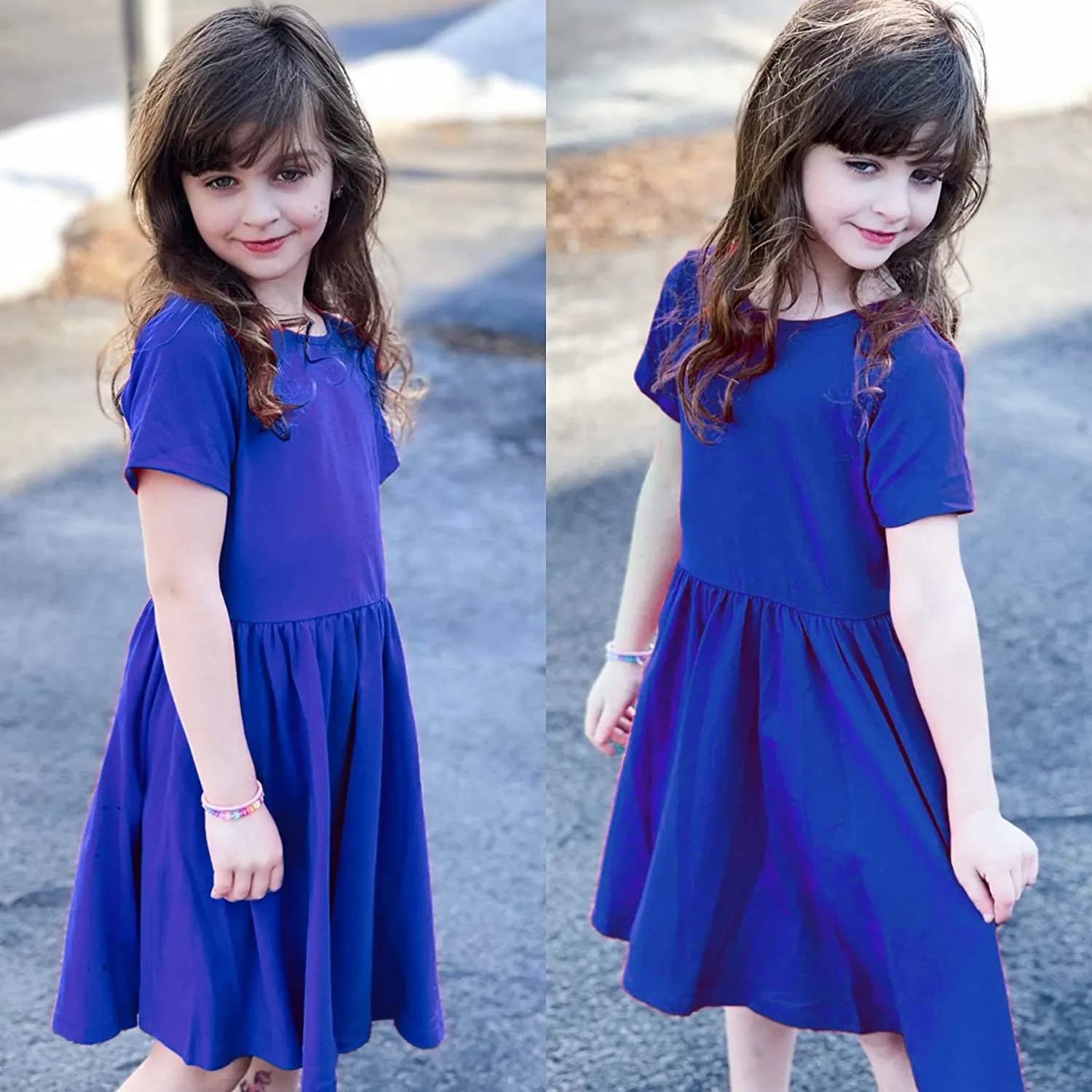 Arshiner Girls Dress Short Sleeve A-line Swing Twirly Skater Dresses