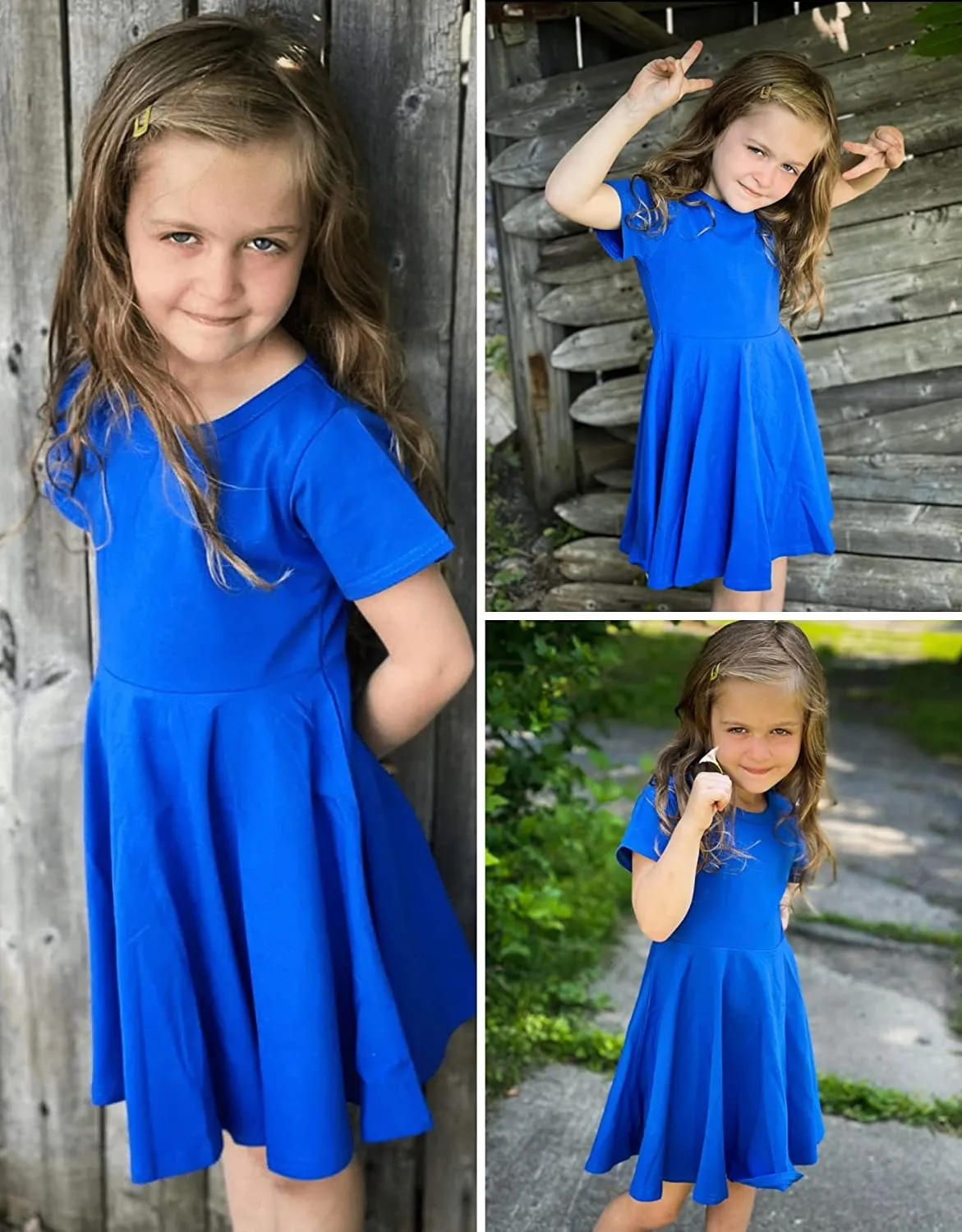 Arshiner Girls Dress Short Sleeve A-line Swing Twirly Skater Dresses