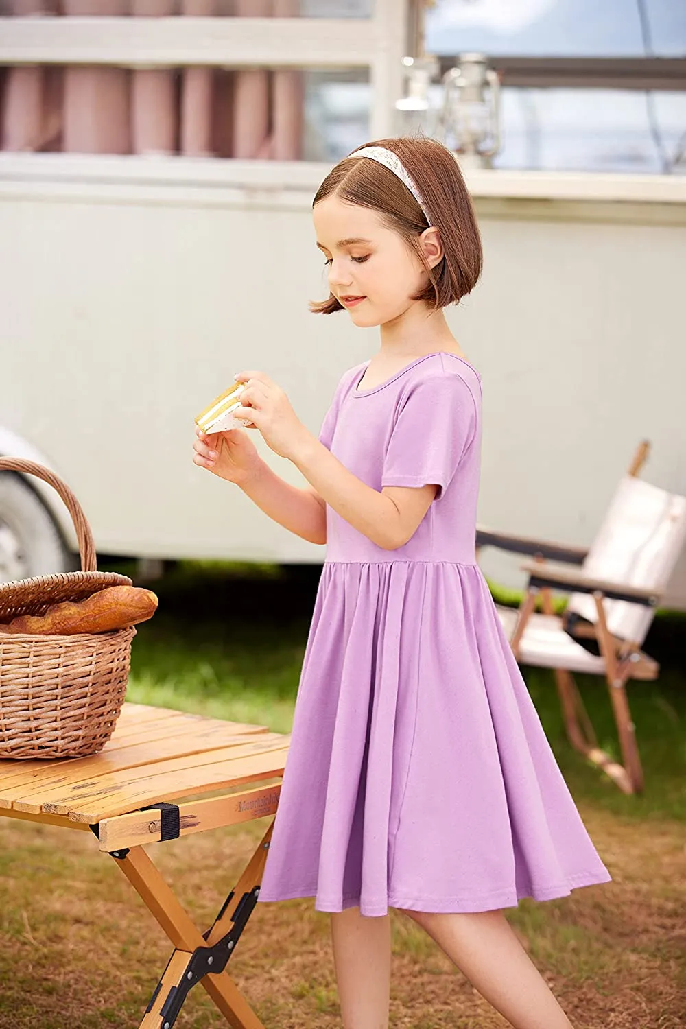 Arshiner Girls Dress Short Sleeve A-line Swing Twirly Skater Dresses