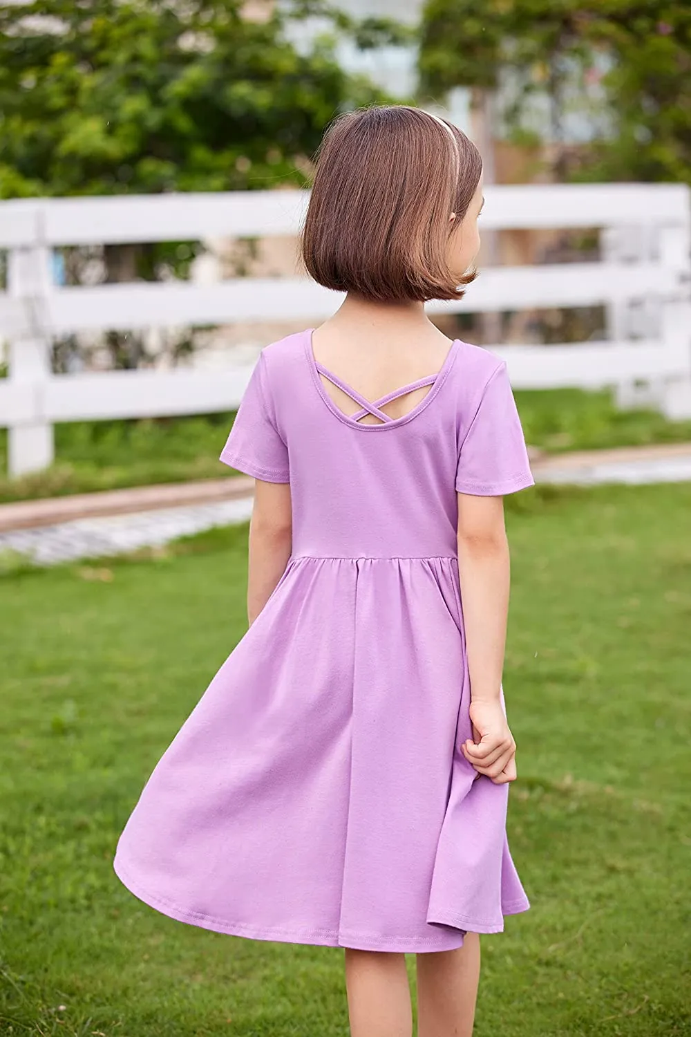 Arshiner Girls Dress Short Sleeve A-line Swing Twirly Skater Dresses