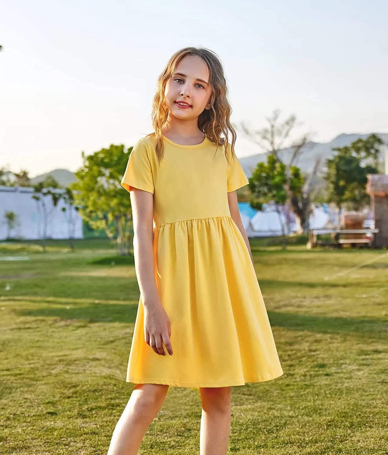 Arshiner Girls Dress Short Sleeve A-line Swing Twirly Skater Dresses
