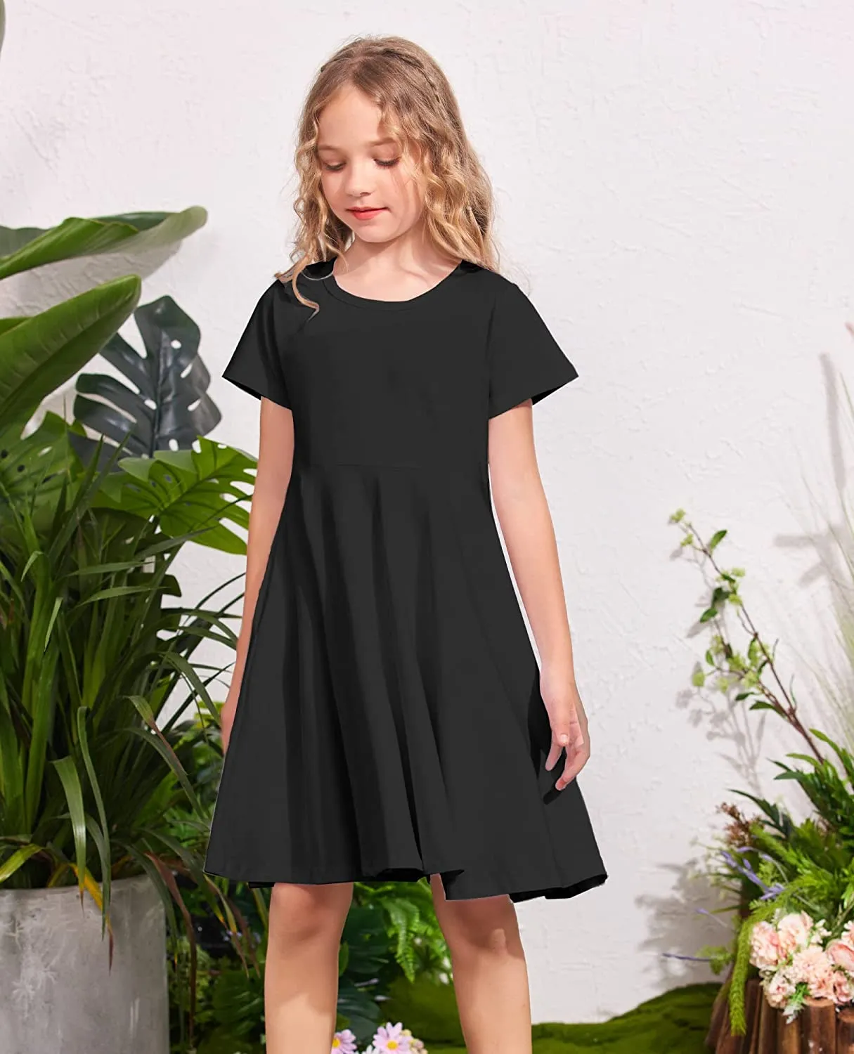 Arshiner Girls Dress Short Sleeve A-line Swing Twirly Skater Dresses