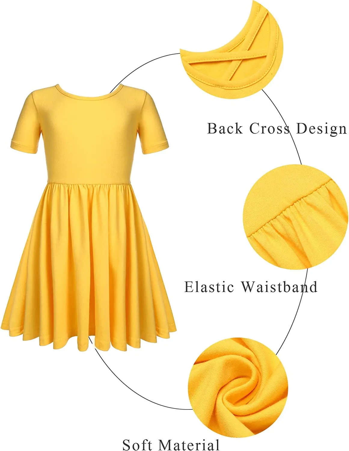 Arshiner Girls Dress Short Sleeve A-line Swing Twirly Skater Dresses