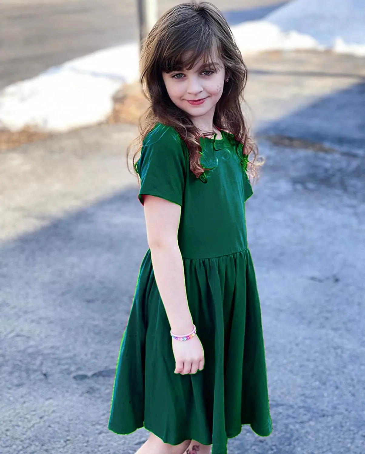 Arshiner Girls Dress Short Sleeve A-line Swing Twirly Skater Dresses