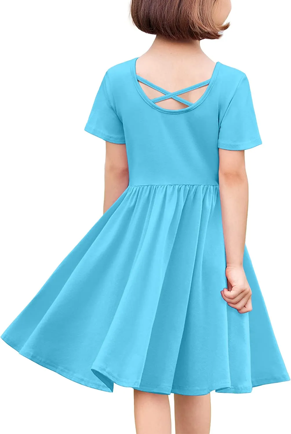 Arshiner Girls Dress Short Sleeve A-line Swing Twirly Skater Dresses