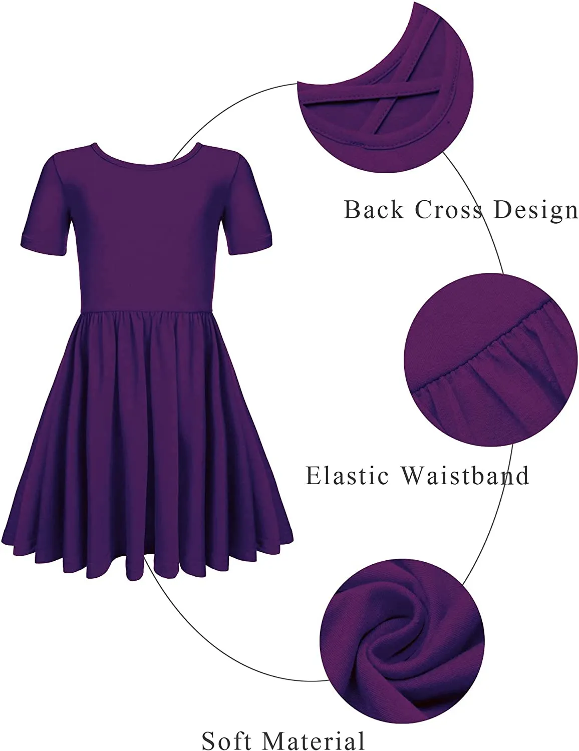 Arshiner Girls Dress Short Sleeve A-line Swing Twirly Skater Dresses