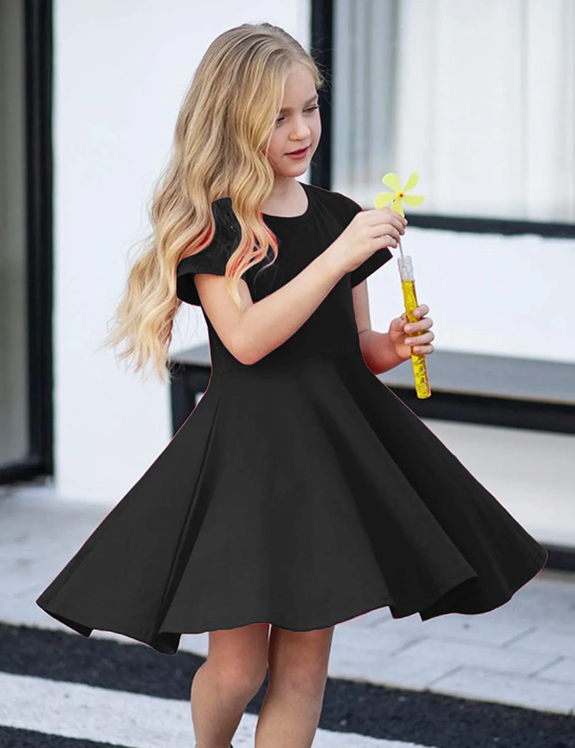 Arshiner Girls Dress Short Sleeve A-line Swing Twirly Skater Dresses