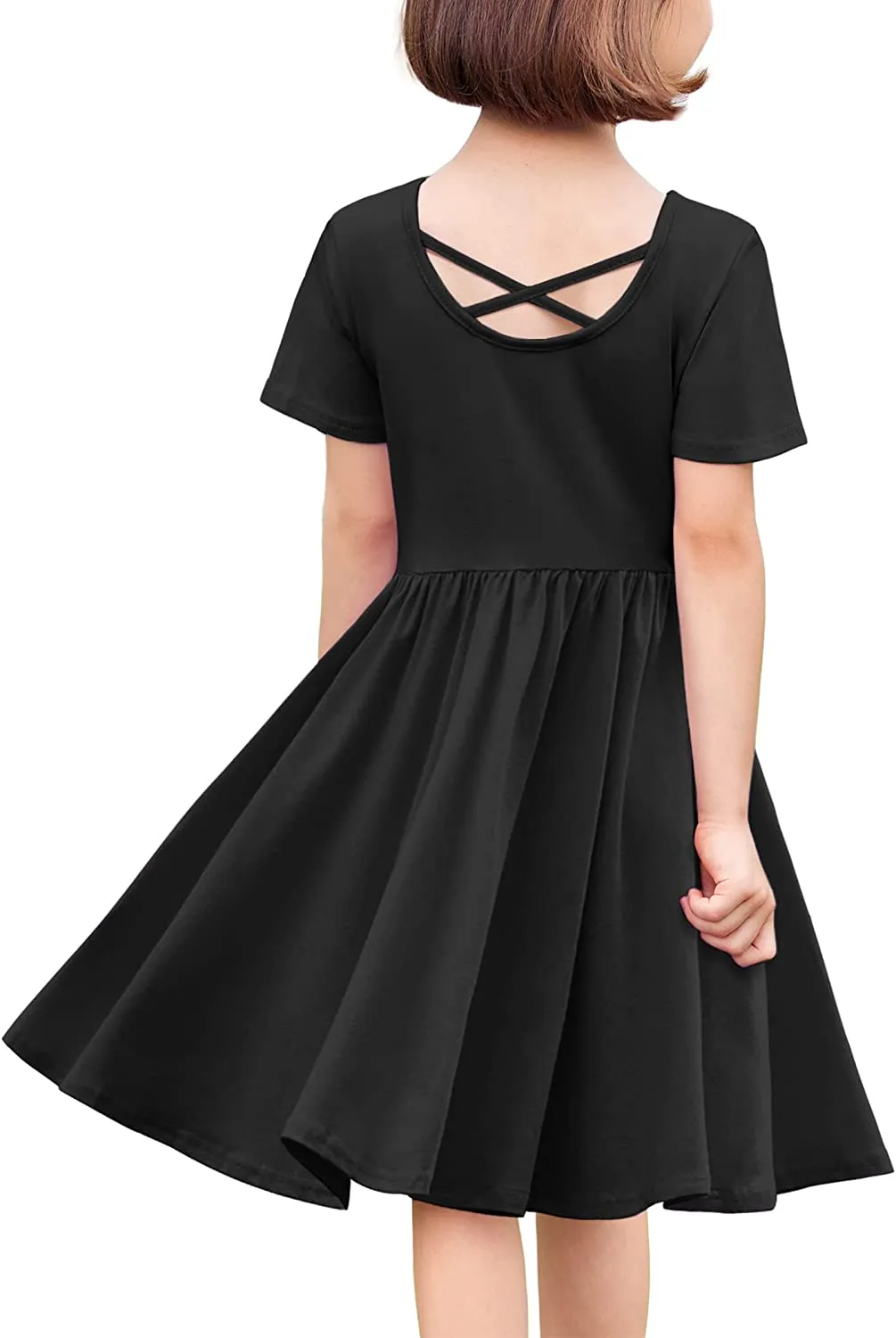 Arshiner Girls Dress Short Sleeve A-line Swing Twirly Skater Dresses