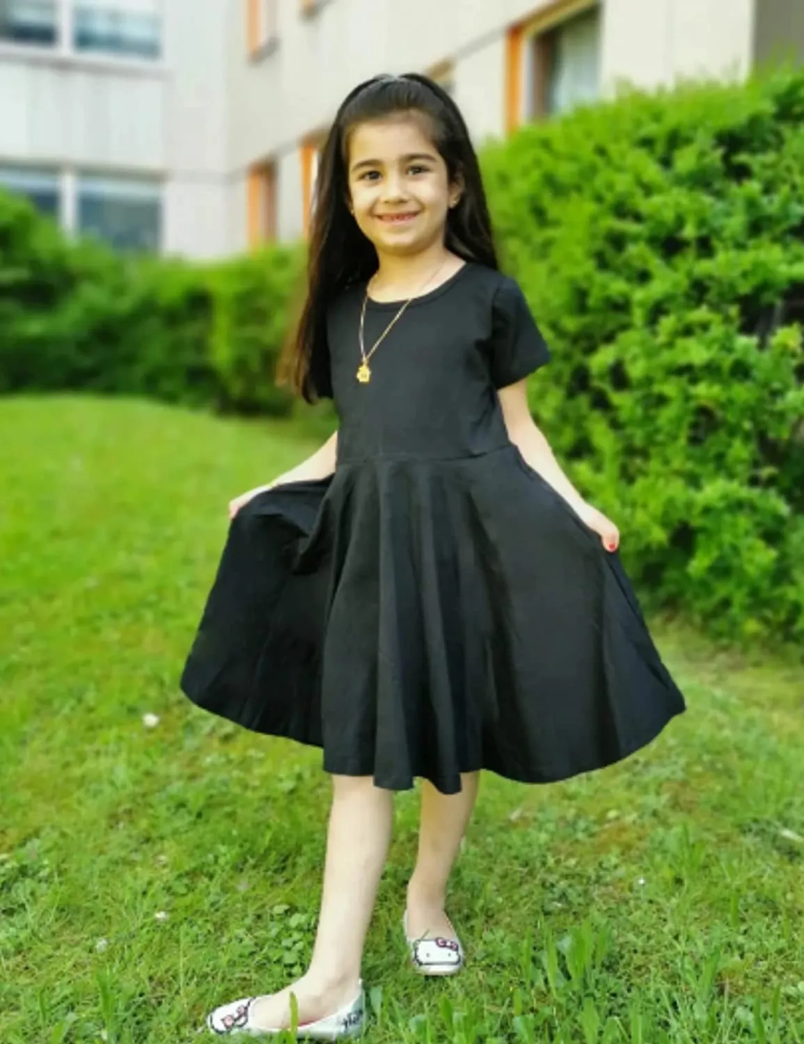 Arshiner Girls Dress Short Sleeve A-line Swing Twirly Skater Dresses