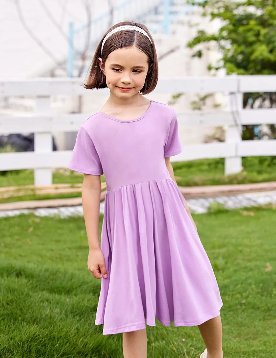 Arshiner Girls Dress Short Sleeve A-line Swing Twirly Skater Dresses
