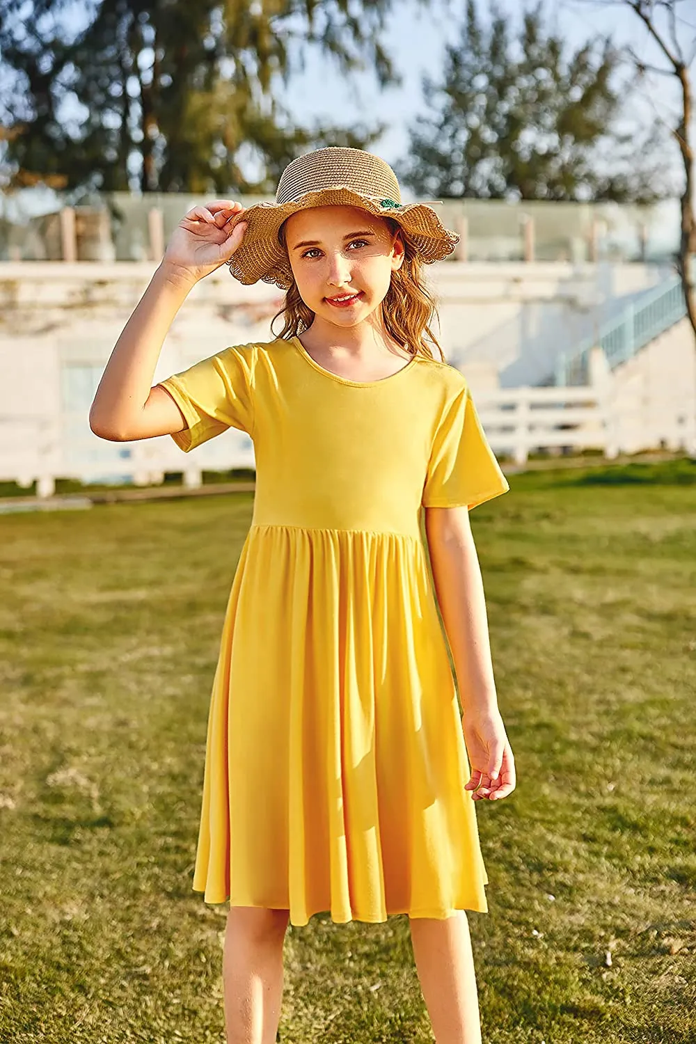 Arshiner Girls Dress Short Sleeve A-line Swing Twirly Skater Dresses