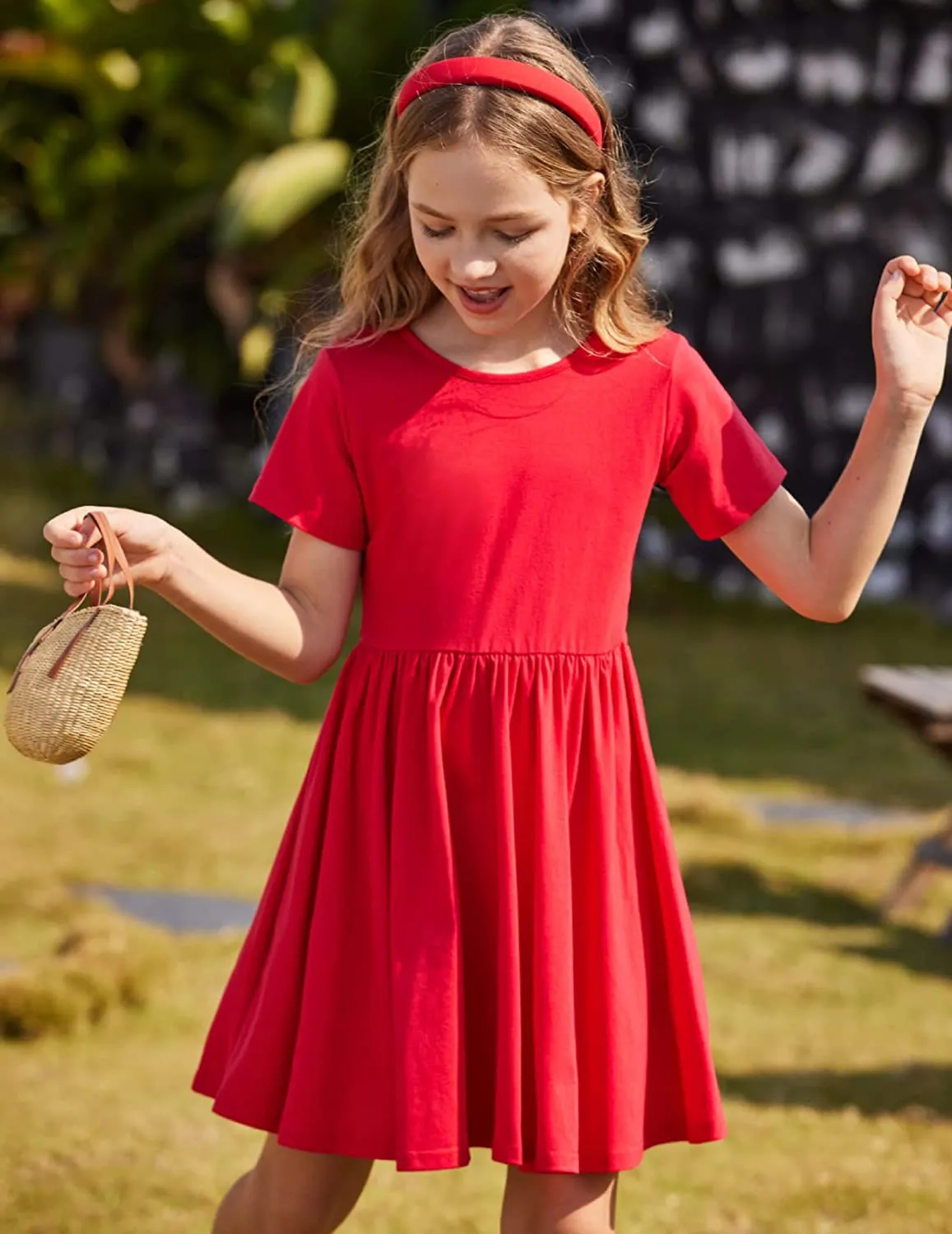 Arshiner Girls Dress Short Sleeve A-line Swing Twirly Skater Dresses