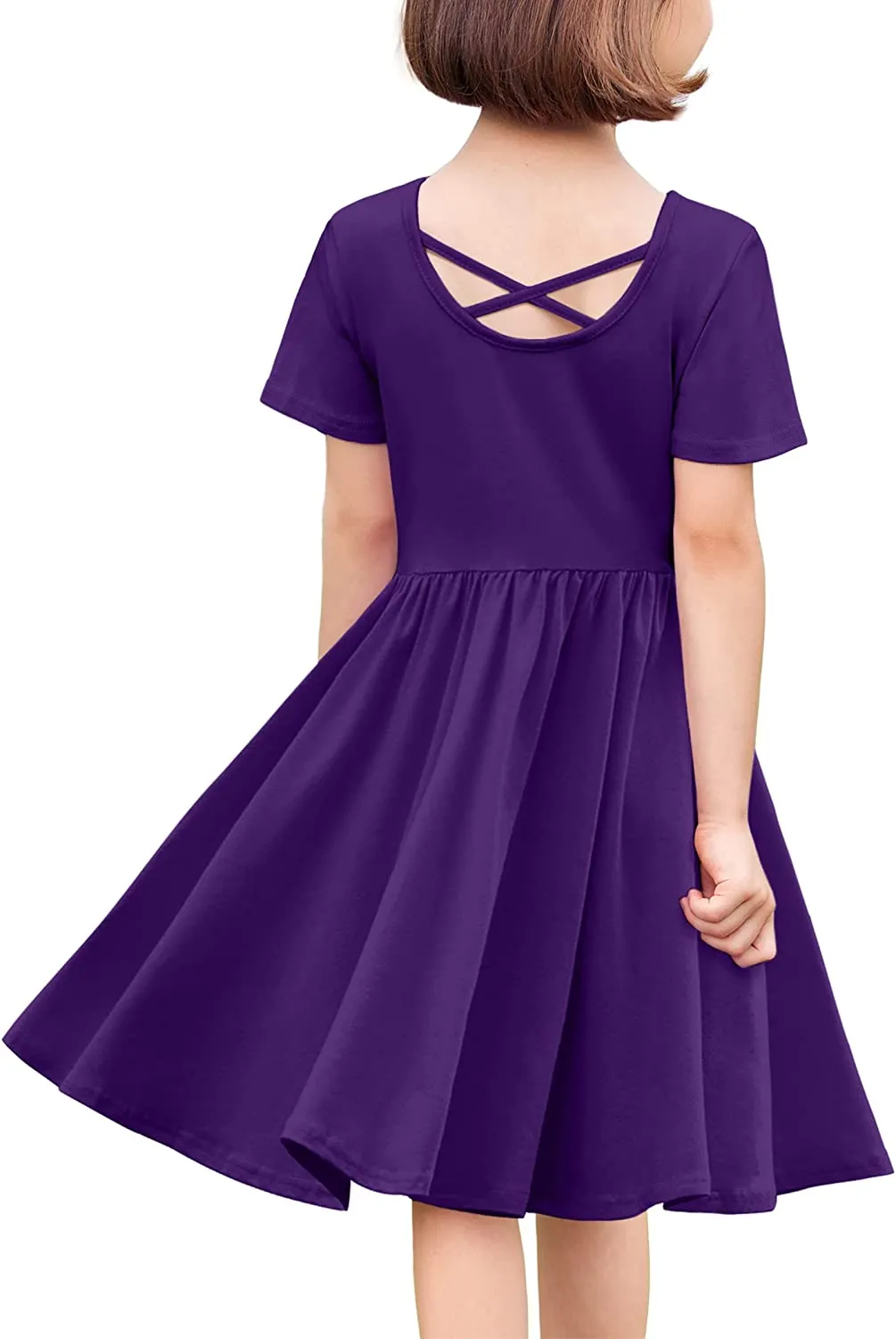 Arshiner Girls Dress Short Sleeve A-line Swing Twirly Skater Dresses