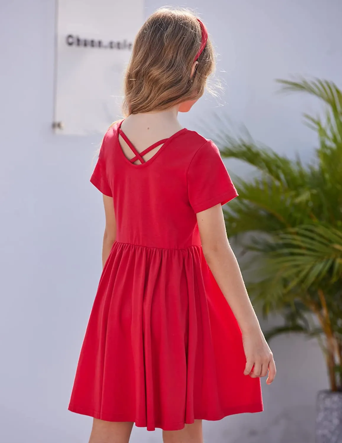 Arshiner Girls Dress Short Sleeve A-line Swing Twirly Skater Dresses