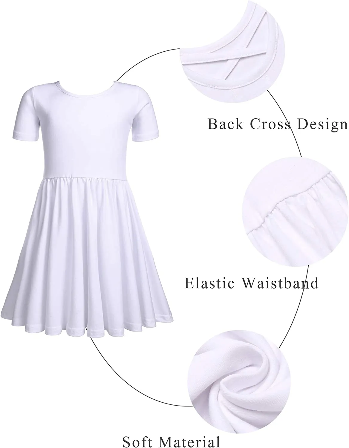 Arshiner Girls Dress Short Sleeve A-line Swing Twirly Skater Dresses